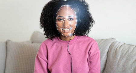 Facial recognition technology enhances identification in modern settingsの写真素材