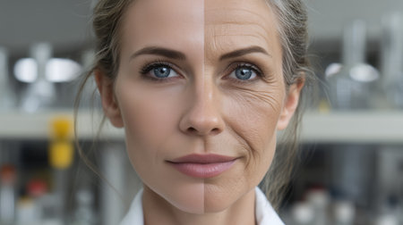 Innovative woman showcasing youth and technology in a modern laboratory setting Generative AIの素材