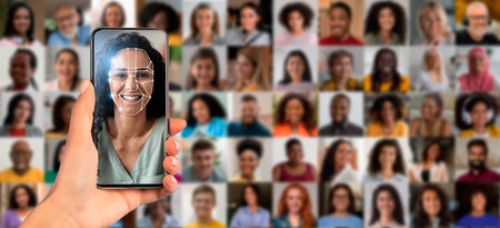 Smartphone showcases modern face recognition on varied portraits