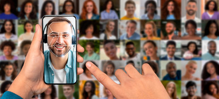 Smartphone facial recognition boosts identification with modern techの写真素材