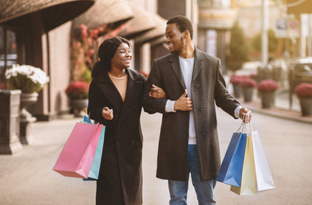 Walking in city for two and shopping in mallの写真素材