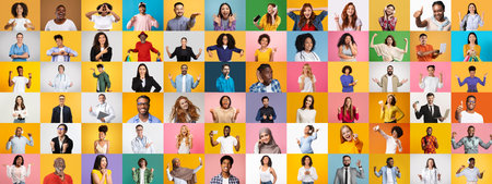 Joyful happy portraits of diverse, multiethnic individualsの写真素材