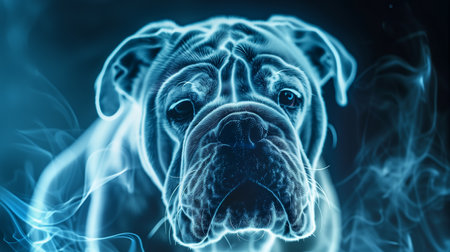 A glowing dog hologram floats in a digital space, highlighting advanced technologyの素材