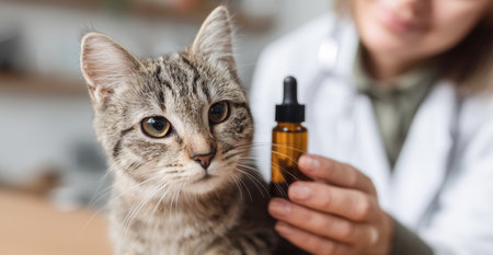 Veterinarian administers flea drops to cat at a veterinary clinic Generative AIの素材