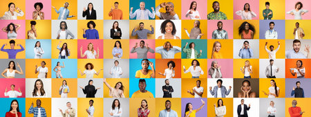 Vibrant collection of joyful individuals in diverse portraitsの写真素材