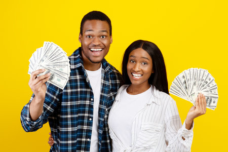 A lot of money, big win and joy of victoryの写真素材