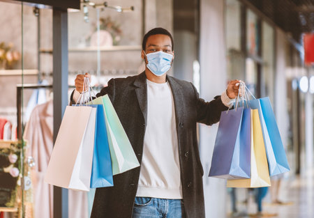 Shopping and Black Friday during covid-19 pandemic and social distanceの写真素材