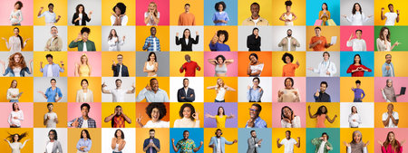 Diverse group of people showcasing lifestyle in vibrant collage portraitsの写真素材
