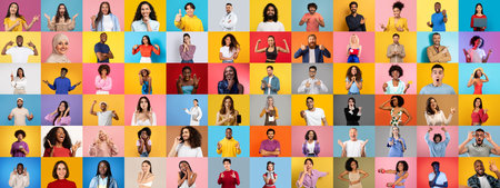 Vibrant faces displaying lifestyles and expressions in colorful settingsの写真素材