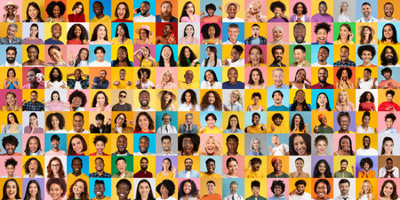 Diverse collection of smiling faces showcasing international lifestyles