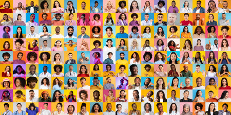 Diverse portraits highlighting multiracial lifestyles and expressionsの写真素材