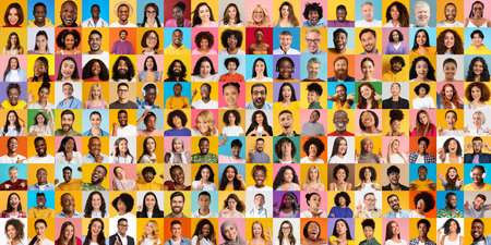Diverse collection of international faces showcasing multiracial unity
