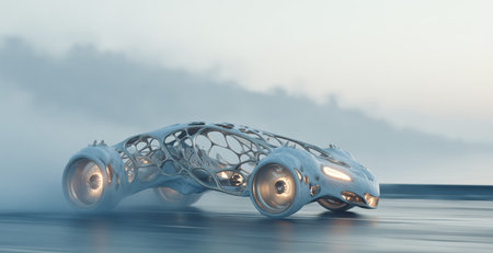 Innovative biotissue vehicle demonstrates muscular movement on a sleek terrain Generative AIの素材