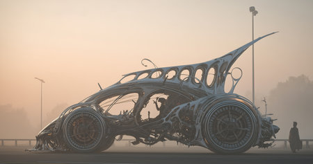 Innovative bioengineered vehicle showcasing biotissue and muscular movement design Generative AIの素材