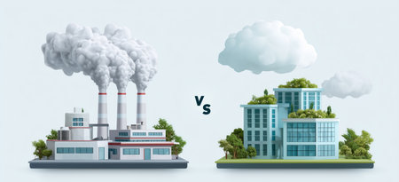 Comparison of eco-friendly industry and traditional polluting equipment Generative AIの素材