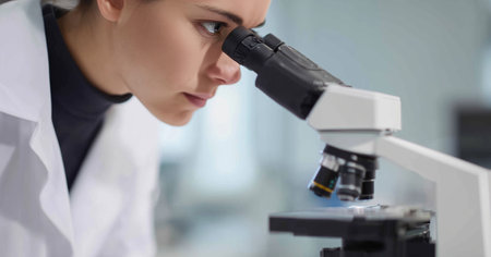Researching adaptive materials with a microscope in a modern lab setting Generative AIの素材