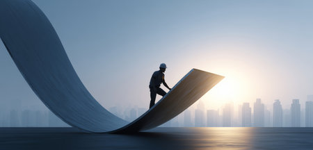 Innovative man stands on flexible material showcasing adaptive technologies Generative AIの素材