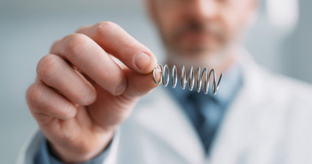 Man demonstrates a shape memory alloy spring showcasing adaptive features in smart materialsの素材