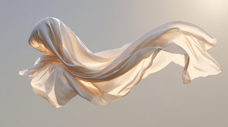 Draped fabric floating in soft light against a minimal background Generative AIの素材