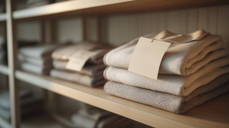 Neatly stacked clothing in an organized retail space focusing on cleanliness Generative AIの素材