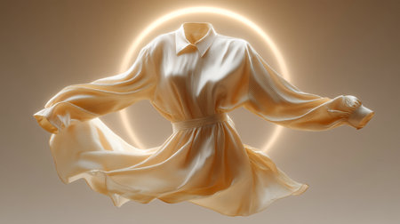 Draped fabric creates an ethereal effect with a glowing background ambiance Generative AIの素材