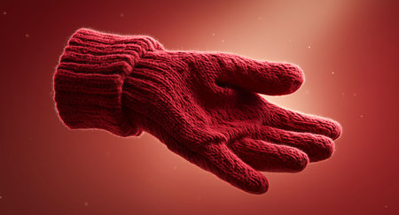 Red knitted glove resting against a textured background with soft lighting Generative AIの素材