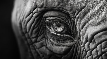 The eye of an elephant reveals detailed textures and emotional depth, reflecting its environmentの素材