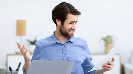 Displeased Businessman Looking At Smartphone Message Sitting In Office