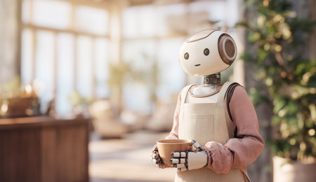 Robot assistant engaged in cleaning tasks in a modern apartment setting Generative AIの素材