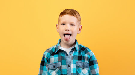Spoiled kid showing his tongue at camera