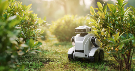 Robot helper tending to garden plants during sunny afternoon Generative AIの素材