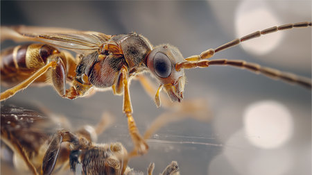 This small insect showcases its delicate features and antennae in a laboratory environmentの素材
