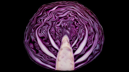 Beautifully detailed cross-section of a purple cabbage reveals mesmerizing layers and texturesの素材
