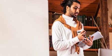 Indian Teacher Man Having Distant Online Class Indoors