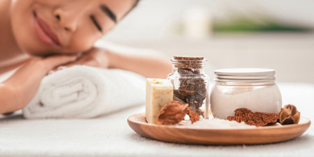 Spa Relax. Calm Asian Woman Resting During Aromatherapy Session In Salon