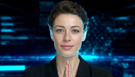 Virtual avatar presents news update on innovative mass media platform Generative AIの素材