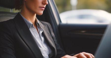 Business professionals collaborating in a luxury car during a marketing meeting Generative AIの素材