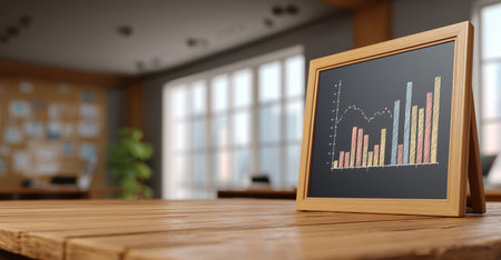 Business marketing strategies displayed through colorful graphs on wooden desk Generative AIの素材
