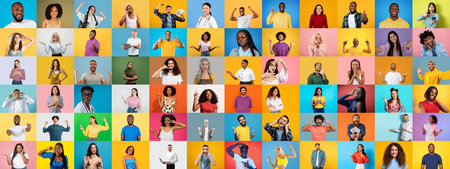 Vibrant collage of joyful, diverse individuals portraits