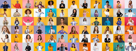 Diverse collection of portraits showcasing diverse faces and expressionsの写真素材