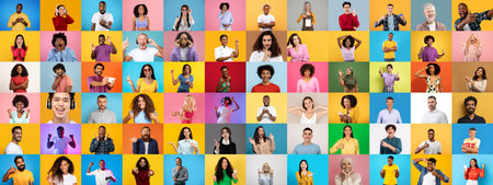 Diverse collection of multiracial individuals expressing lifestyle and emotionsの写真素材