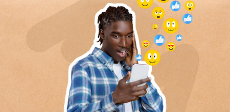 Engaging in cheerful conversations while chatting on a smartphone
