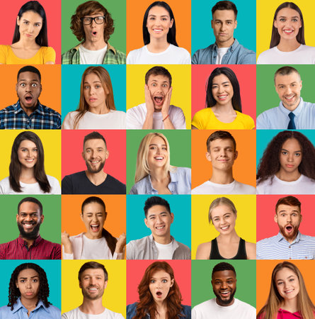 Collage of diverse people expressing different emotions