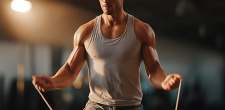 Man skipping rope in gym during workout session with focus on fitness Generative AIの素材