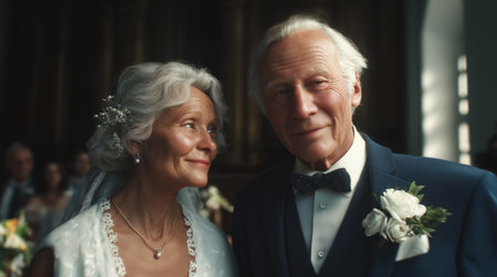 Celebrating love at a beautiful wedding for an elderly couple during the holidaysの素材