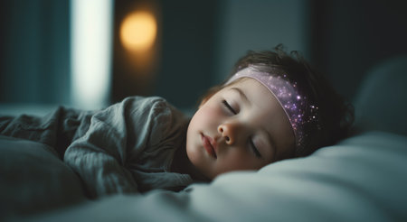 Child undergoing hypnosis treatment for illness during nighttime sleep Generative AIの素材