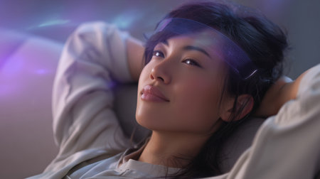 Woman undergoing hypnosis treatment for illness in a calming environment Generative AIの素材