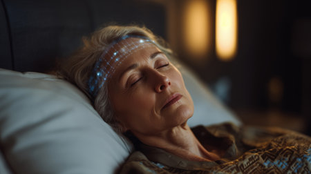 Elderly woman undergoing hypnosis treatment for sleep issues in a calm environment Generative AIの素材