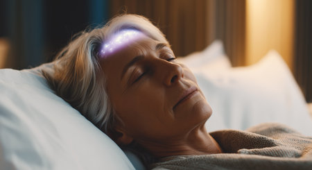 Elderly woman undergoing hypnosis treatment to address illness and sleep issues Generative AIの素材