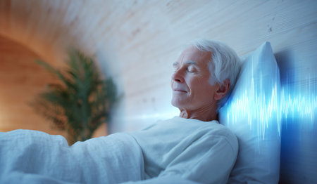 Hypnosis in a tranquil setting promotes relaxation and healing for an older adult Generative AIの素材